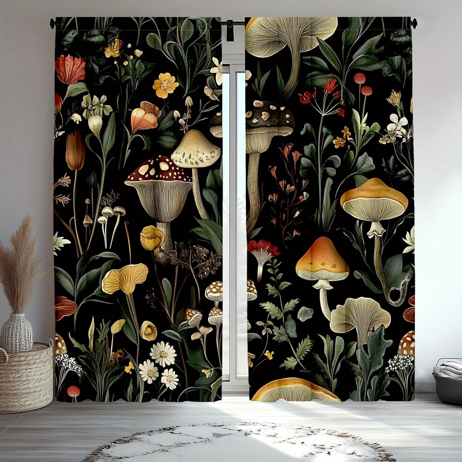 

Set Of 2 Classic Polyester Mushroom Moth Curtains Retro Forest Pattern Drapes Bedroom Inches Nature Inspired Home Curtain For Sleeping Area Made W100*H70(CM)-Grommet top&1PCS