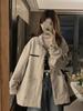 American Style Windbreaker Jacket with Large Pockets and Stand-up Collar for Men and Women, Loose Casual Overcoat