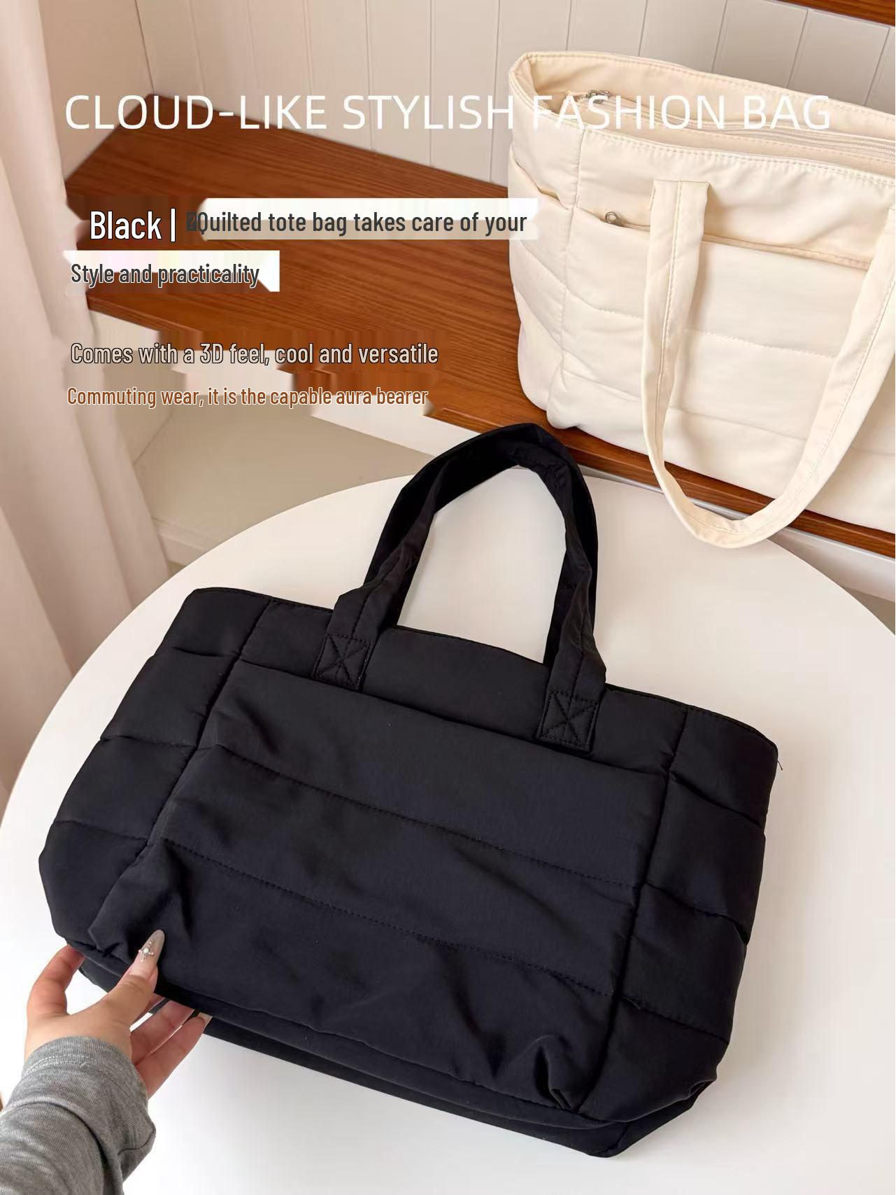 

2025 Women s Lightweight Puffy Tote Bag - Perfect for Travel, Work, Beach, Gym чорний