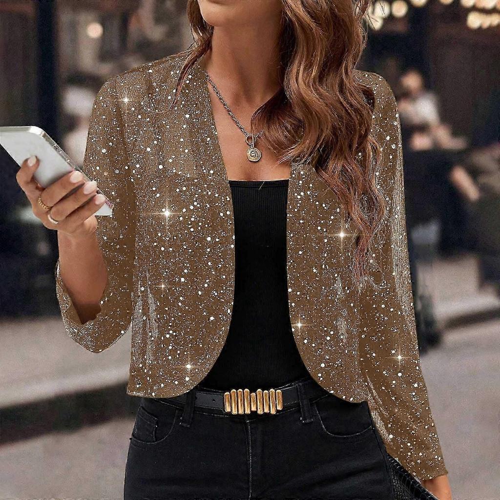 Women's Mesh 3/4 Sleeve Open Front Sequin Bolero Glitter Cropped Cardigan Jacket Cocktail Party Shrug Short Coats Sea Blue XXL New Arrival