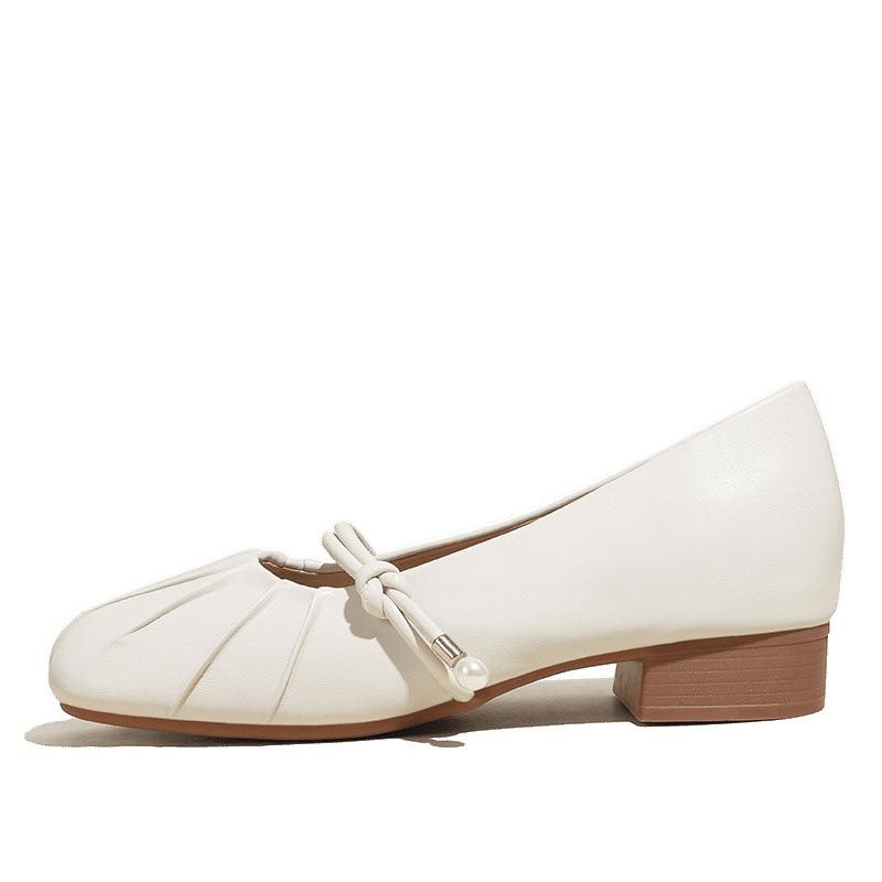 Mary Jane shoes with new autumn thick heels single shoes, women's small inner height increase, white small size 3233