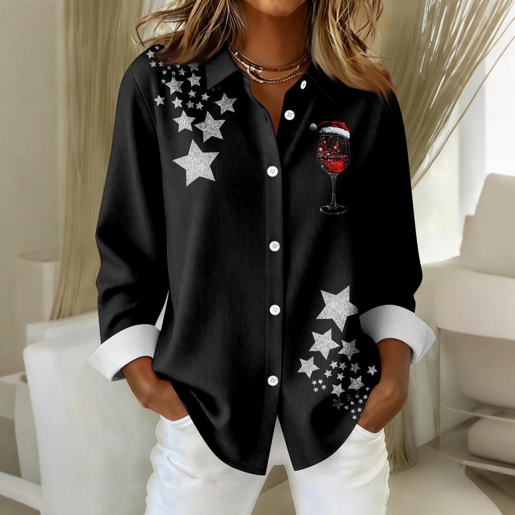Women's Shirt Blouse Print Button Long Sleeve Casual Basic Shirt Collar Regular Top