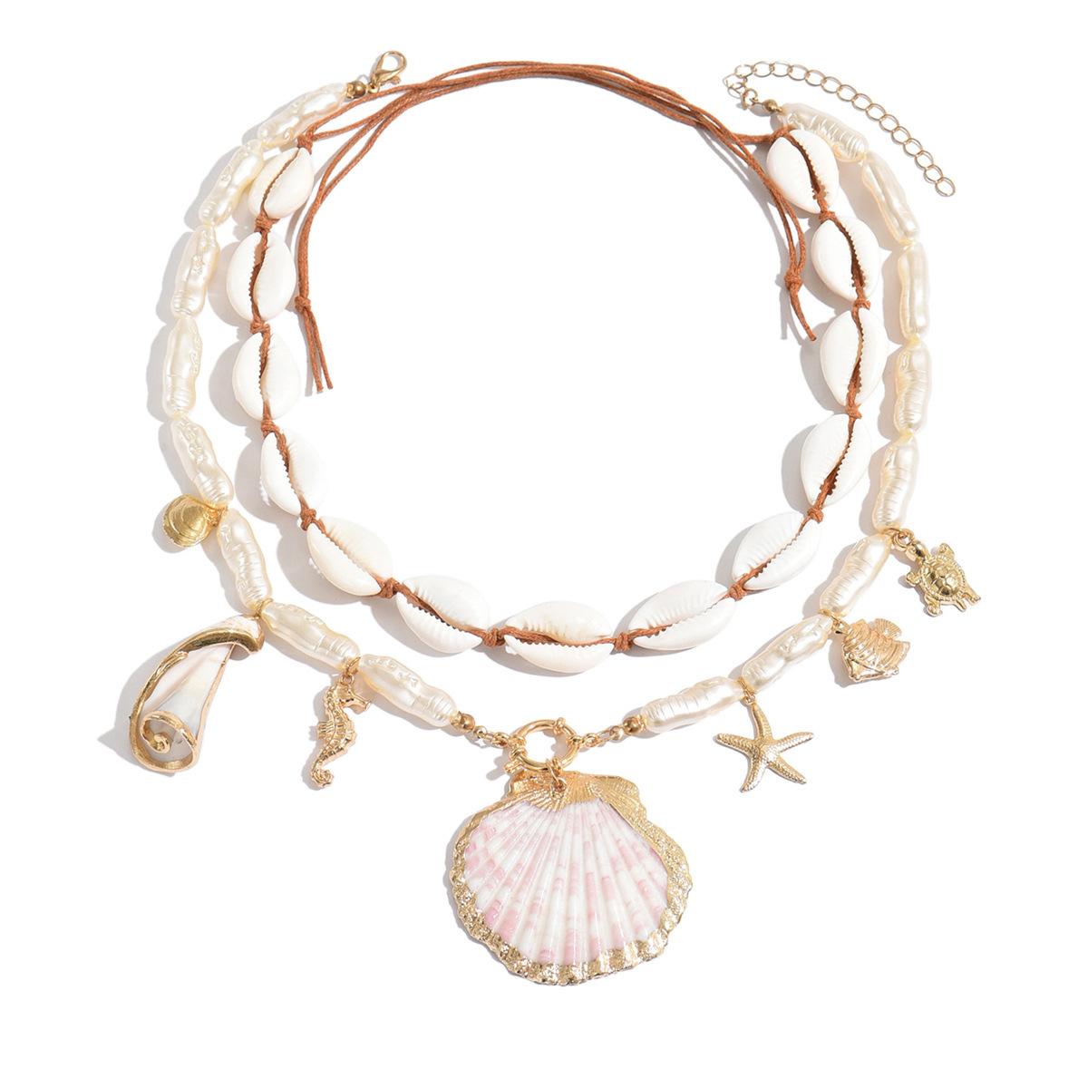 Bohemian shell necklace niche irregular vacation wind stacked wearing starfish imitation pearl collarbone chain