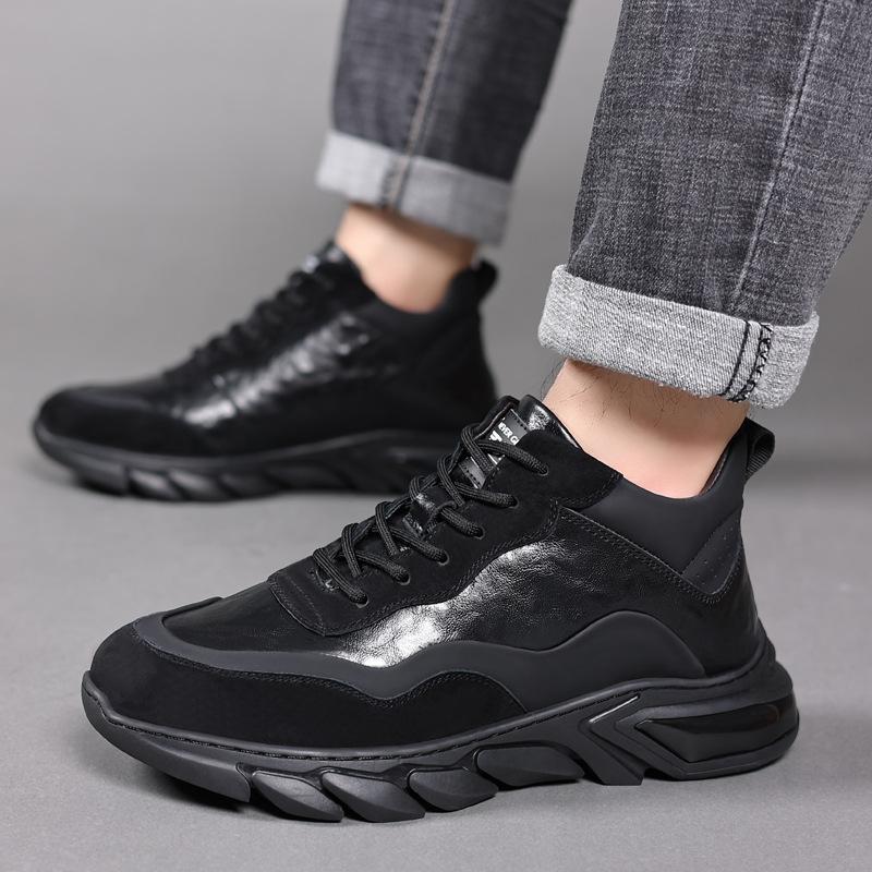 2025 winter new leather wool men's cotton shoes velvet warm student sports leisure fashion leather shoes men's shoes