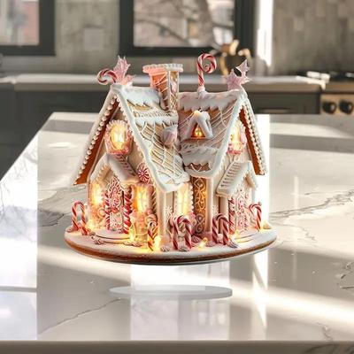 Adorno de Casa de Jengibre Navideño de Acrílico - Decoración de Escritorio Impermeable para Niños