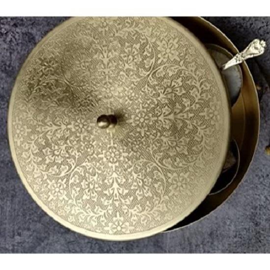 'Floral-Etched' Handcrafted Brass Spice Box Set For Kitchen With Spoon (7 Containers, 40 Ml) - Brass Masala Box For Kitchen(Copper)