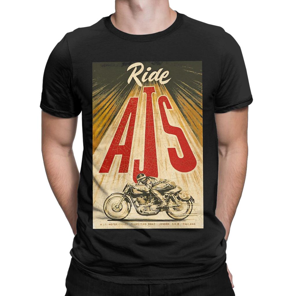 Motorcycles UK Poster Novelty Graphic 100% Cotton T-Shirt AJS Tops Tees For Men