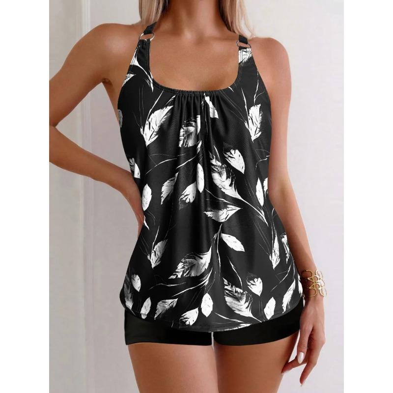 2026 Sexy Strappy Tankini Floral Printed Swimsuit Women Two Pieces Shorts Swimwear Female Bathing Swimming Suit Beachwear Summer