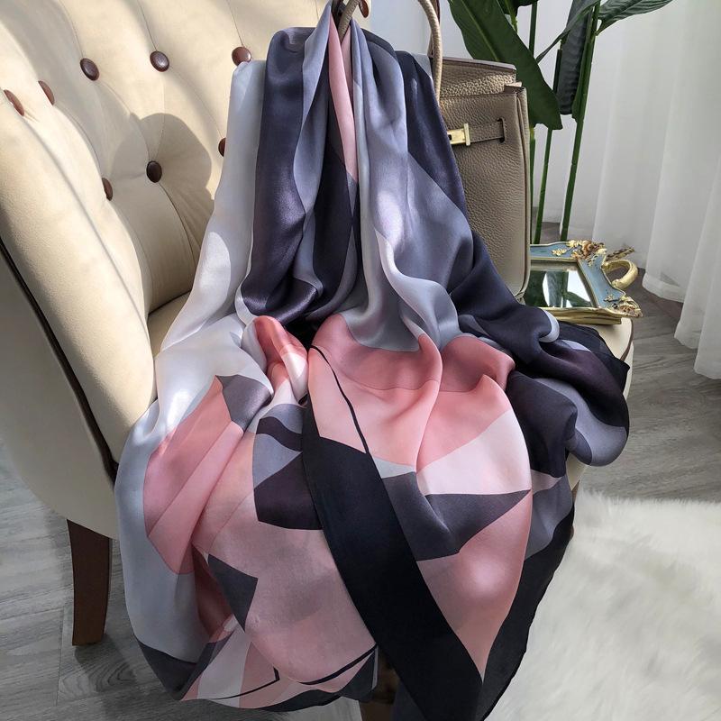 Silk Scarf Women'S Versatile Light Luxury Calla Lily Long Mulberry Silk Scarf Anti-Sun Shawl