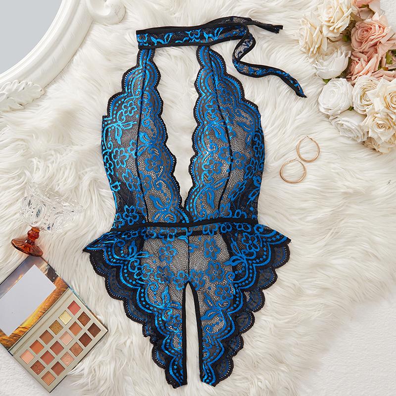 Backless Temptation Transparent Women Open Crotch Pajamas Exotic Deep V Hollow Bodysuit Crotchless Sexy Lingerie Erotic Costumes