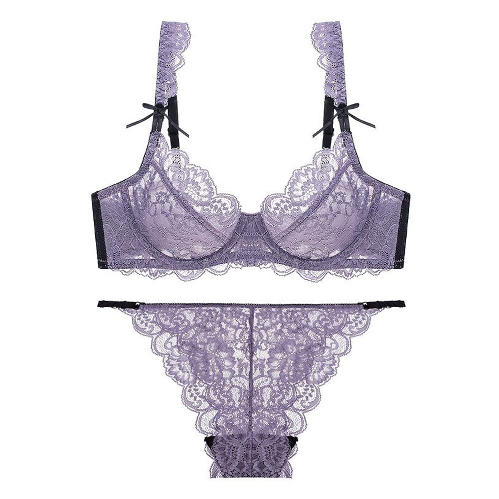 collection Sexy Lace Ribbon Bra and Panty Set for Size L MR Women, Purple,