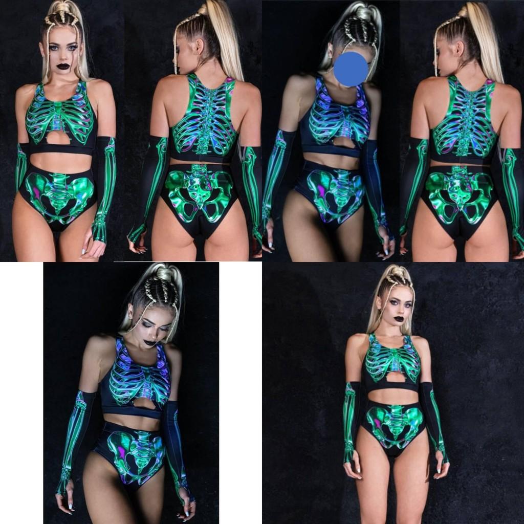 Sexy Cosplay Skeleton Adult Bodysuit Sets Performance Costumes Halloween For