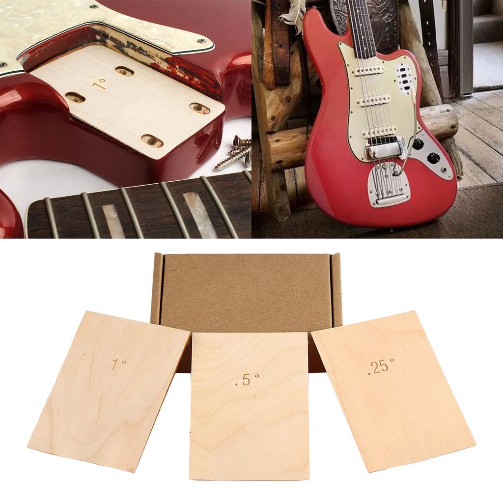 3Pcs Solid Maple Wood Plate Protections 0.25, 0.5, 1 Degree Thickness Guitar Neck Shims for Guitar Player Repairment