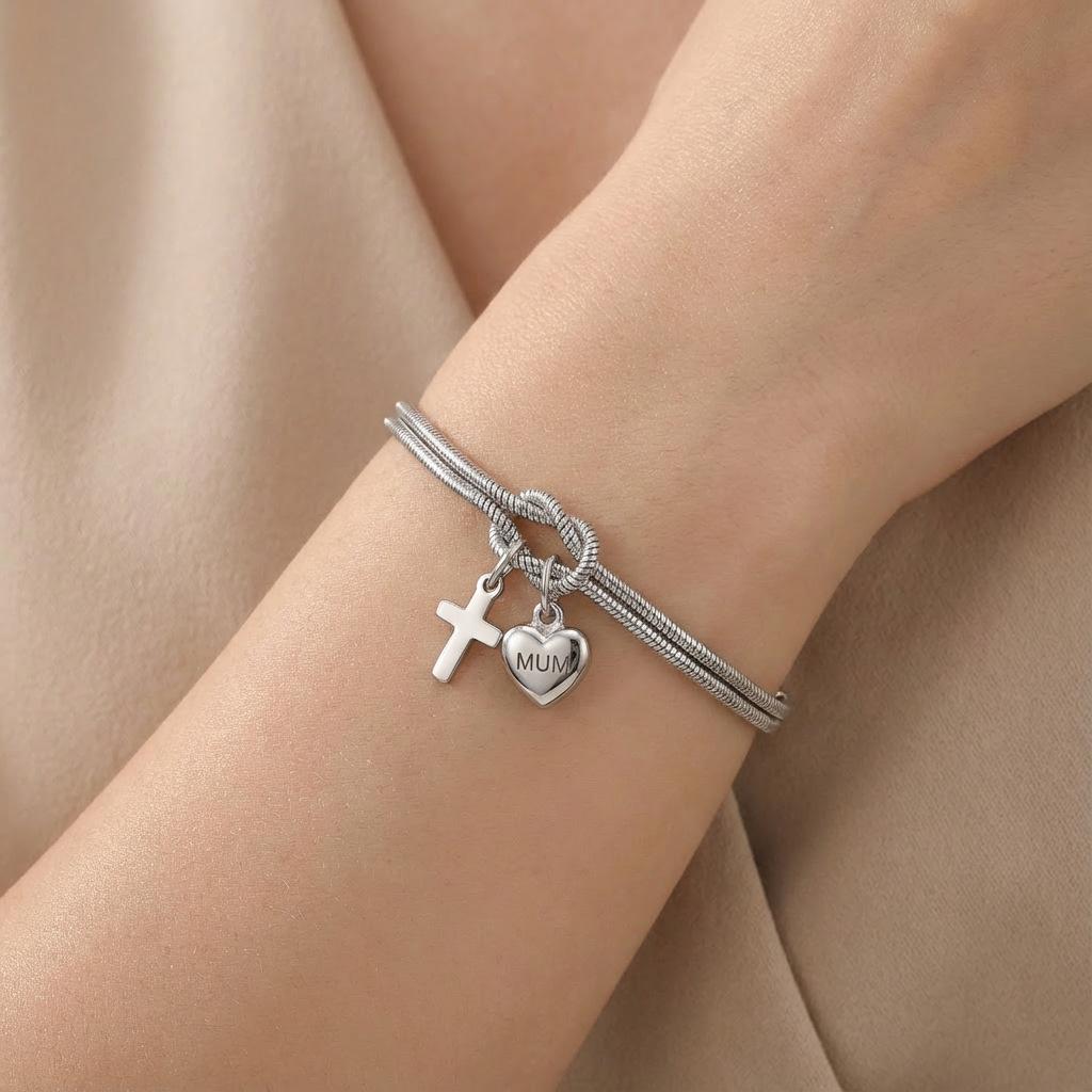 Love Heart Cross Knot Bracelet for Mother Day Gift
