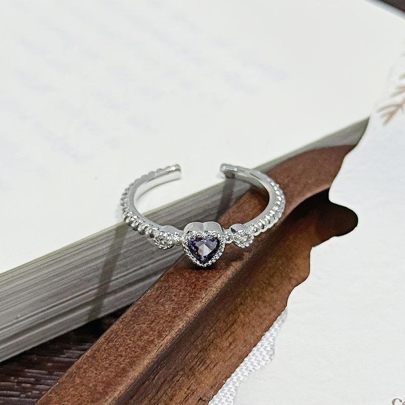 Diamond Shadow Flowing Rainbow~ Pink Purple Geometric Zircon Micro-Inlaid Open Ring Women S Exquisite Fashion High Value Sweet Cool Ring Adjustable opening