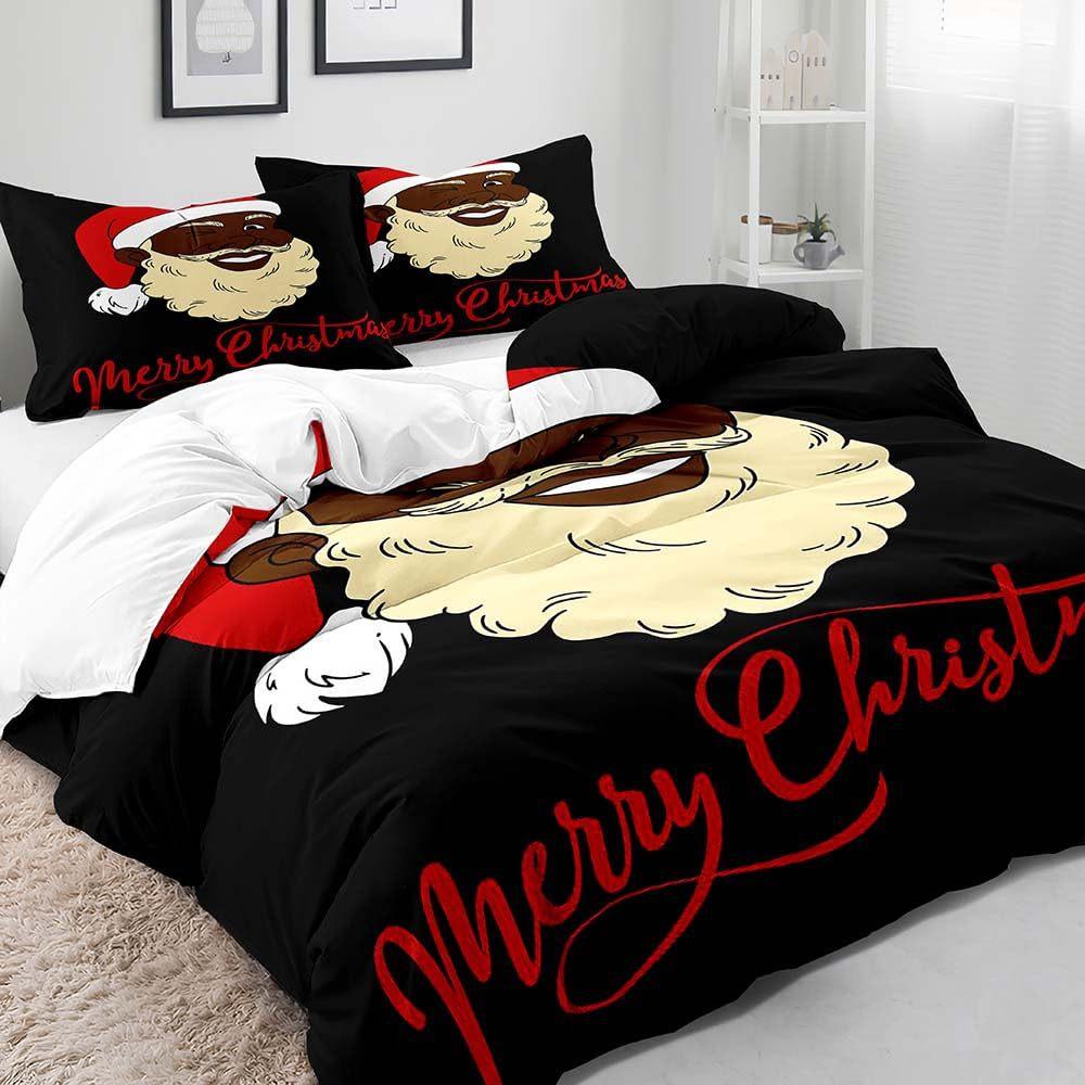 Fun Black Santa Three-Piece Quilt Cover Digital Printing Bedding Set Bed Cover