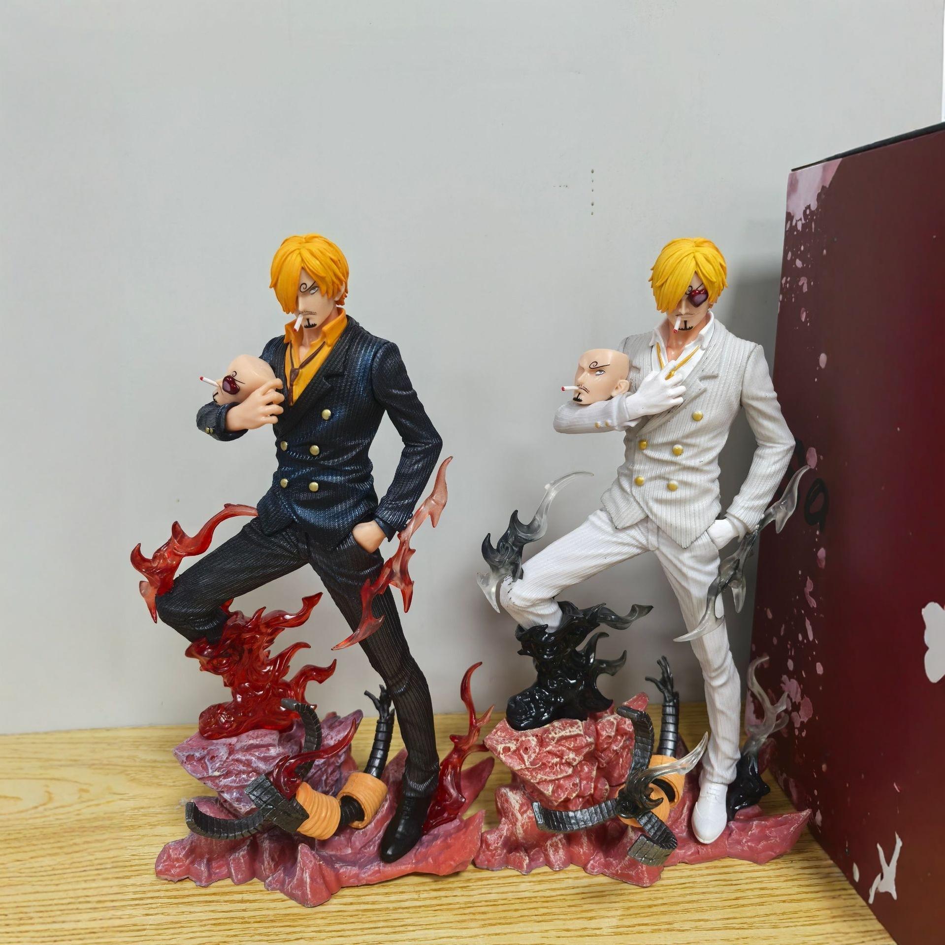Fashnics Unisex Black One Piece Sanji Dual Wings Anime Figure With 2 Heads Gk Statue Model Toy 25Cm