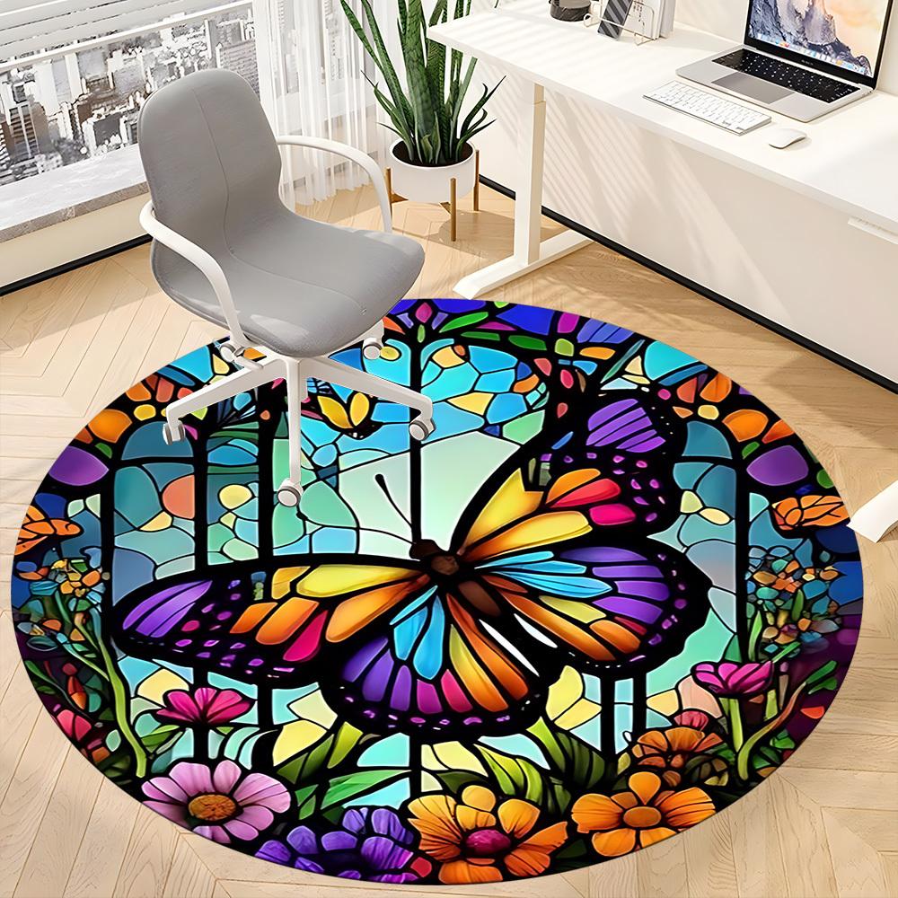 1pc Butterfly Garden Office Round Area Rug, Indoor Mat Suitable ForOffice, Under Office Chairs Bedroom Living Room Home Decor, Room Deco  D076
