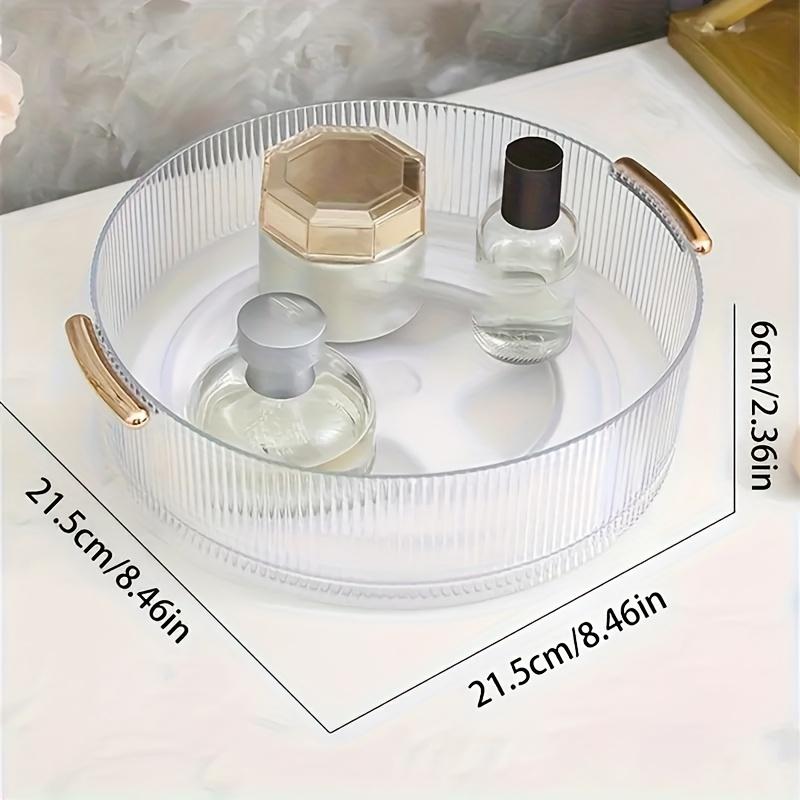 Transparent Plastic Cosmetic Storage Tray | 360° Rotating Countertop Organizer with Handle, Suitable for Perfume, Lipstick, Necklace, Jewelry