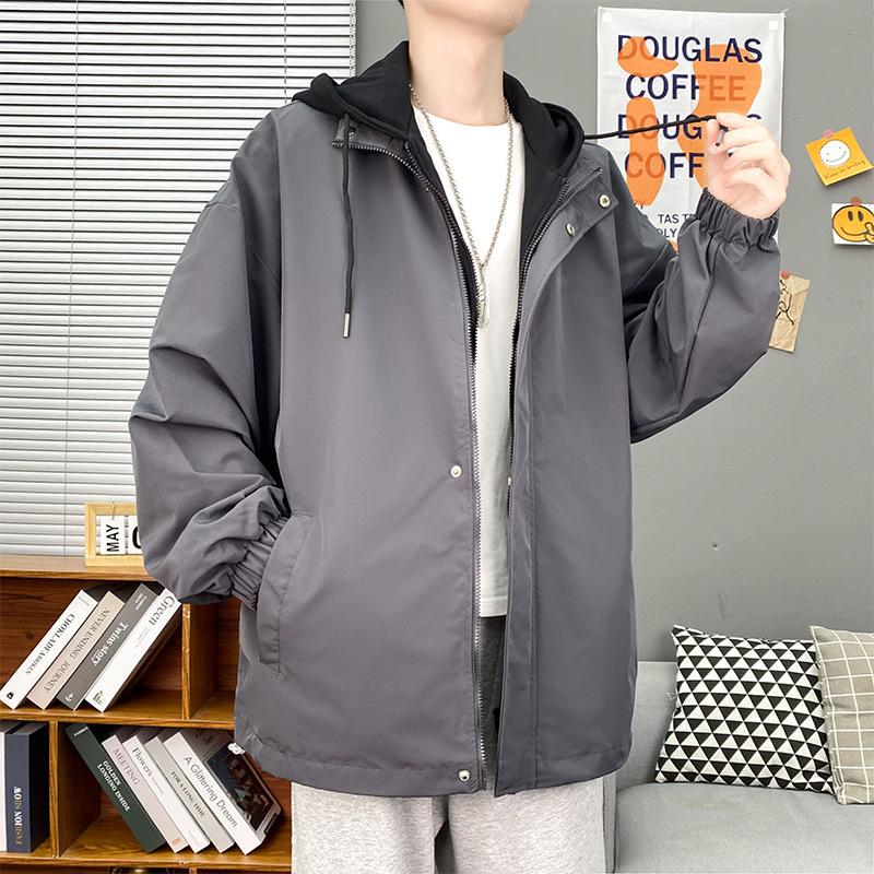 New Spring and Autumn Holiday Two-Piece Hooded Work Jacket Men's Trendy Large Size Clothes Couple Hong Kong Style Jacket