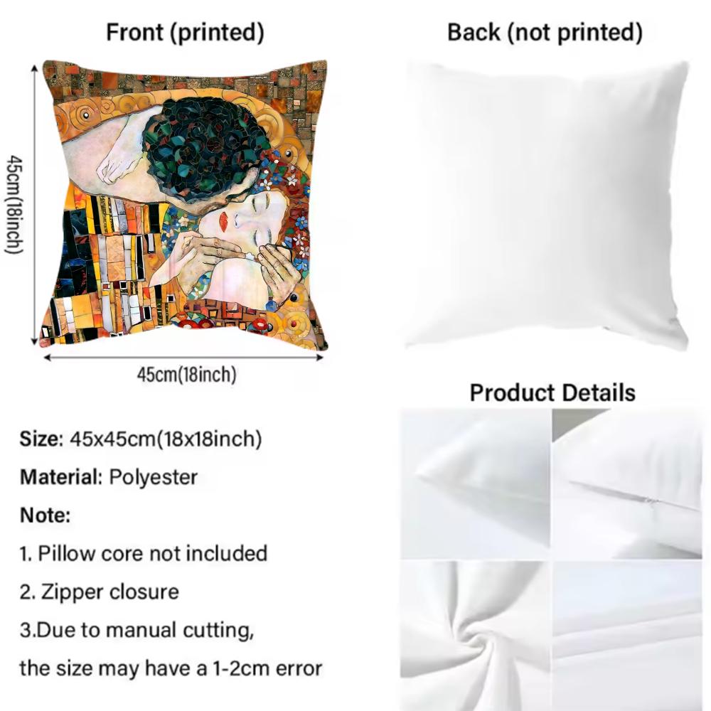 Gustav Klimt Oil Painting Cushion Cover Pattern Printed Pillowcase for Living Room Sofa Cushion Cover & Bedroom Decor