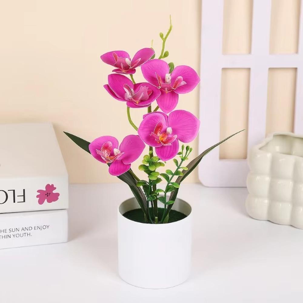 Multicolor Simulation Bonsai Accessories Faux Phalaenopsis Potted  Home Office Decoration