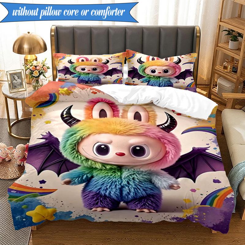 Labu-bu Friends Adventure 3pcs K-pop music group Bedding set,Ideal for Bedroom, Dormitory,Including Duvet Cover And 2pcs Pillowcases,Fan gifts