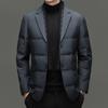 Men's Winter Suit-Style White Duck Down Jacket with Detachable Scarf, 90% Down Filled for Cold Protection and Warmth.