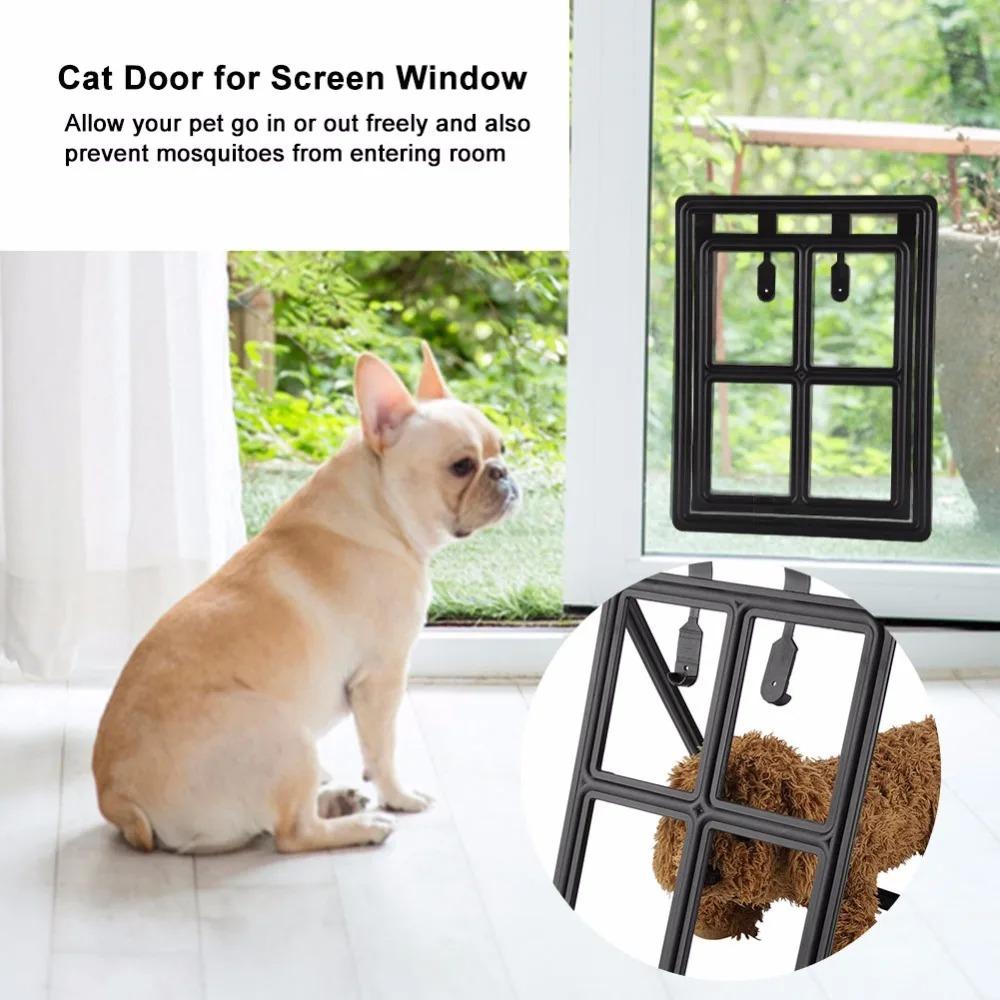 Mosquito Proof Security Flap Gate Plastic Sliding Door Screen Cat Door Hole  For Small Medium Pets