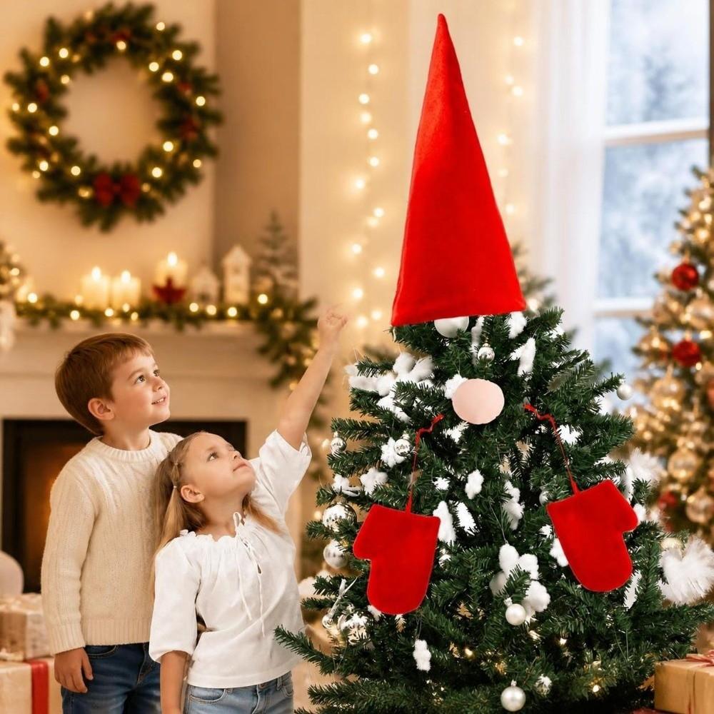 Red Christmas Tree Top Decorations Cute Creative Santa Hat Ornament DIY Decor Props Xmas Tree Top Hat Merry Christmas