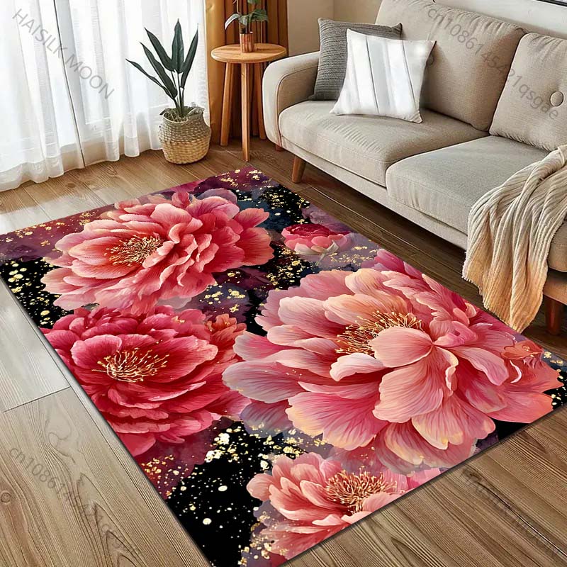 Multiple sizes Rich pink peony Carpet for Living Room Bedroom Sofa Home Decor Rus Non-slip Floor Mat Luxury Gift