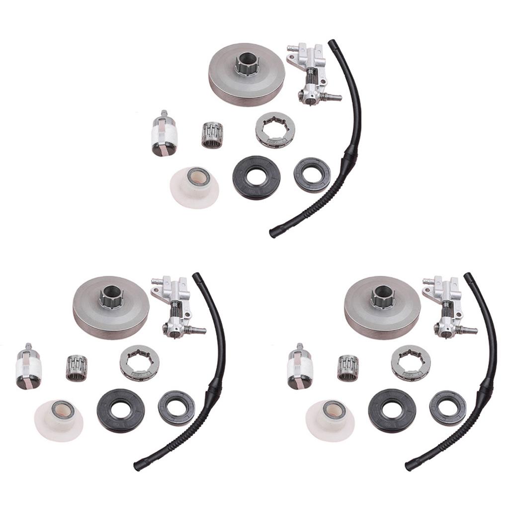 VOFUN-3X Clutch Sprocket Rim Drum Oil Pump Worm Gear For Chinese 4500 5200 5800 45Cc 5 Oil Seal Fuel Filter Line Chainsaw Part