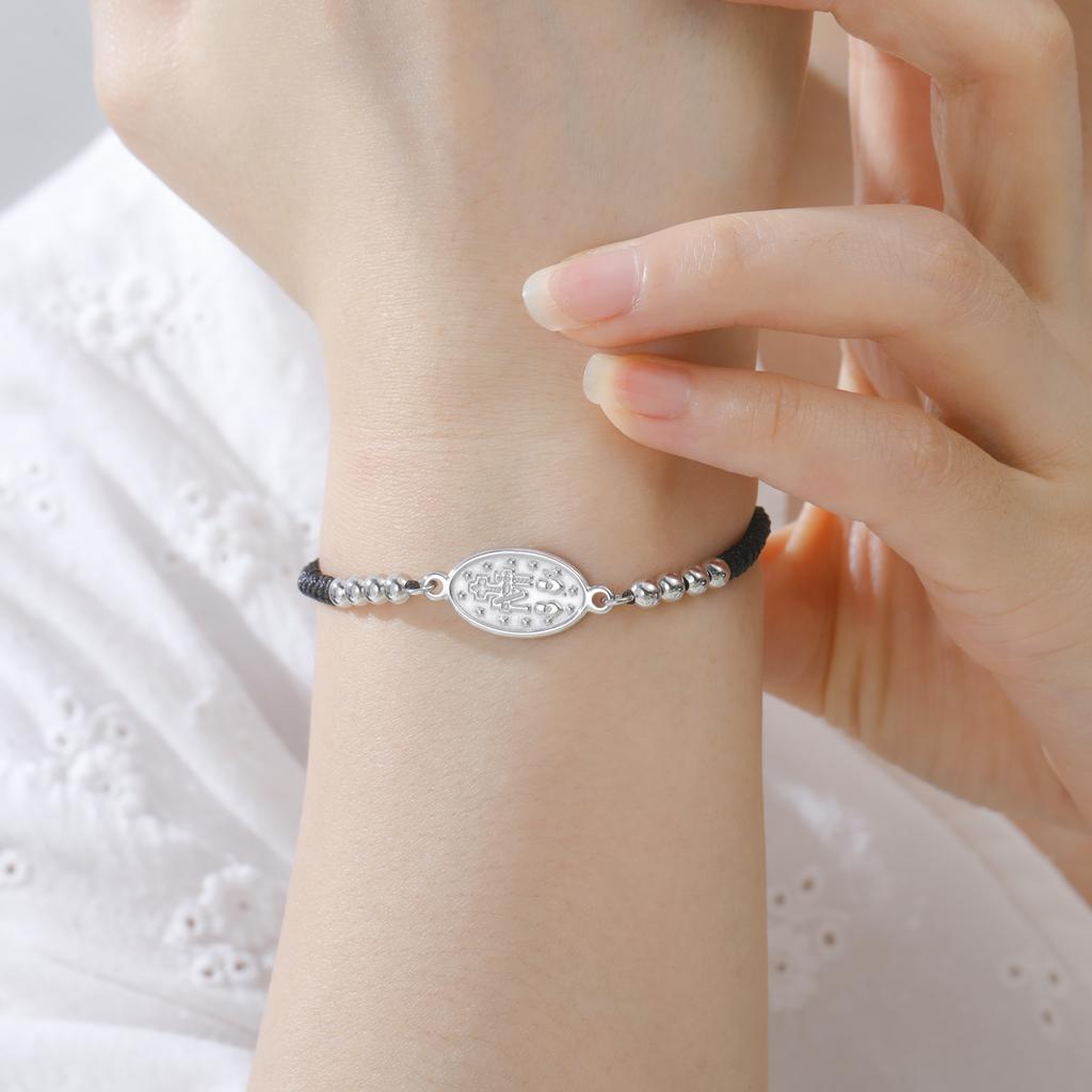 Edelstahl Jungfrau Maria Anhänger Armband Schwarz Rot Geflochtene Seil Armbänder Mutter Jesu Katholisch Gesegneter Schmuck Geschenk