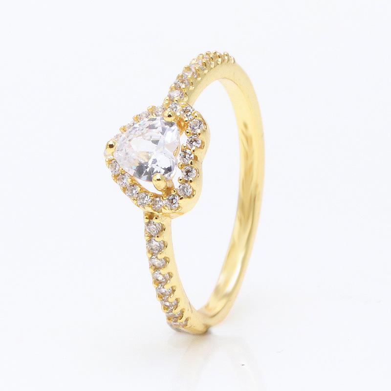 Cupronickel Sublime Heart Ring: European  American Style, Heart-Shaped Rhinestone Gold Inlay, Perfect Gift for Girlfriend. 60