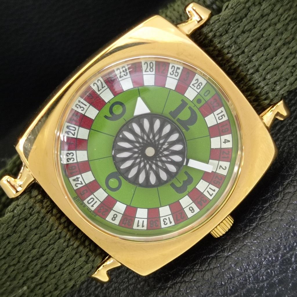 

ШВЕЙЦАРСКИЕ ВИНТАЖНЫЕ МУЖСКИЕ ЧАСЫ С РУЧНЫМ ЗАВОДОМ, ОТРЕСТАВРИРОВАННЫЕ, С ЗЕЛЕНЫМ ЦИФЕРБЛАТОМ-РУЛЕТКОЙ a701124-5 R205b-a701124