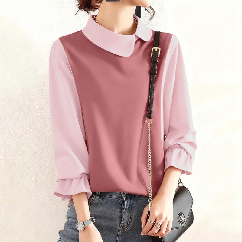 ZANZEA Bluză casual de damă cu guler păpușă, mâneci 3/4 largi, patchwork