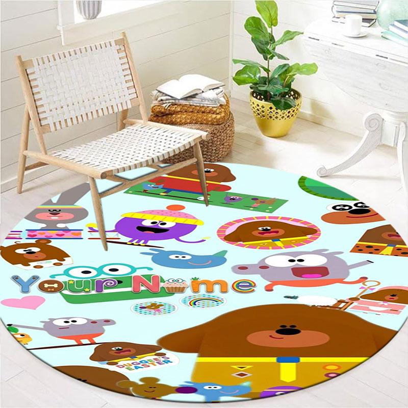 Hey Duggee Custom Name Round Area Rug,Carpet Rug for Living Room Bedroom Sofa Playroom Decor,Non-slip Floor Mat