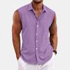 Men's Solid Color Lapel Button Up Vest Shirt T-shirt Top
