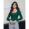 Women's Fashion Casual Spring Fall Solid Color Print Long Sleeve Square Collar Blouses & Shirts