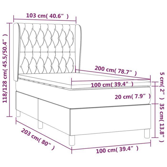 3128744 vidaXL Lit à sommier tapissier avec matelas Marron foncé 100x200 cm