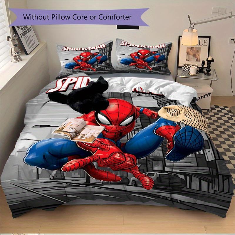 3pcs Spider-Man Printed Bedding Set, Breathable And Soft, Machine Washable, Christmas Gift, Suitable for Bedroom Decoration, 102