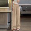 Ice Silk Womens Casual Wide Leg Pants Loose Solid Color Wrinkled