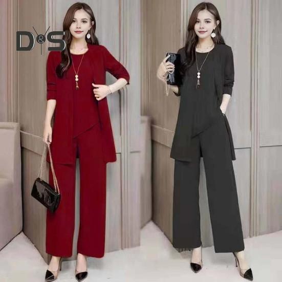 

3 шт./компл., женский весенне-осенний наряд, однотонный жилет без рукавов с круглым вырезом, пальто с длинными рукавами, широкие брюки, комплект OL, повседневная одежда для поездок на работу 3XL