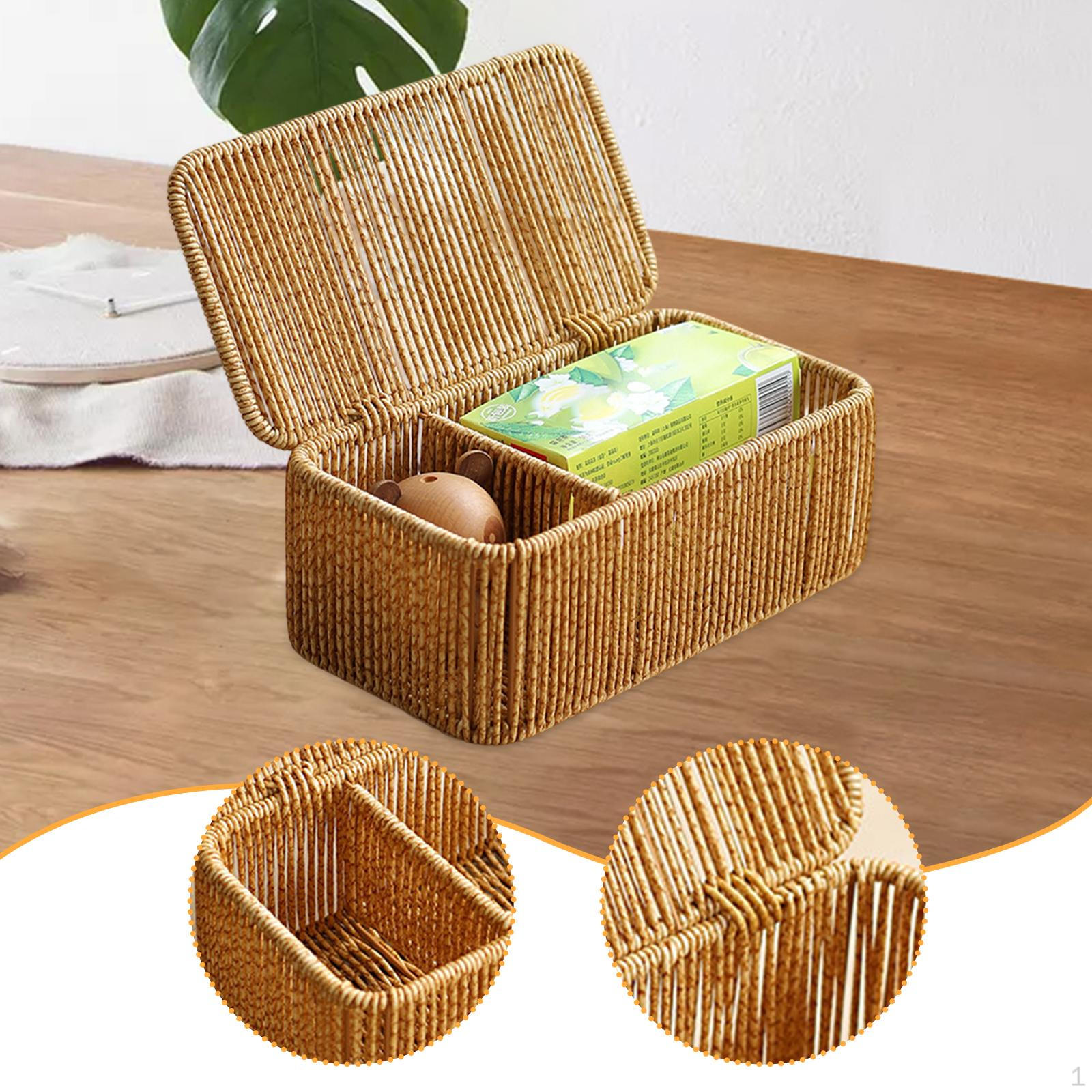 Basket with Lid Imitation Rattan Woven Basket Comfortable Storage Organizer for Home Bedroom 25cmx125cmx10cm 1750₽