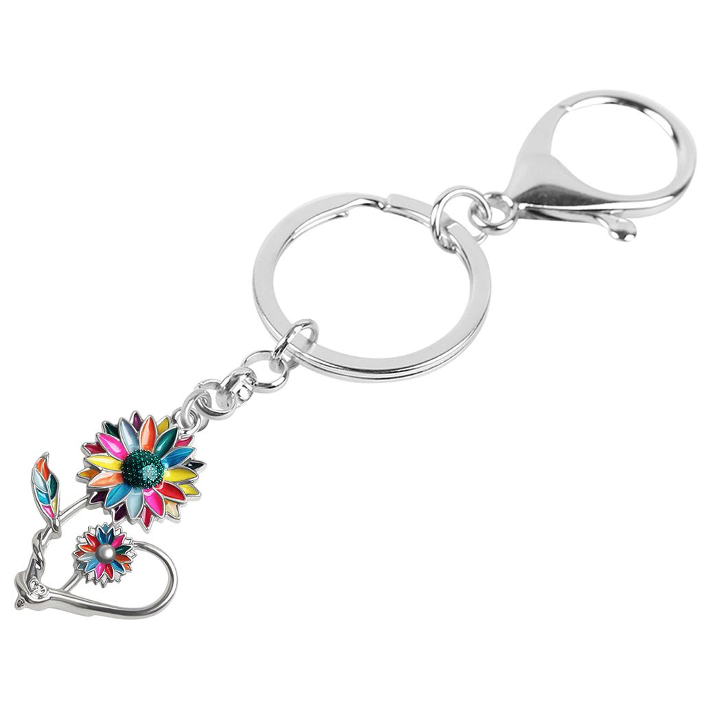 Enamel Alloy Floral Sunflower Keychain Colorful Plant Key Rings Jewelry