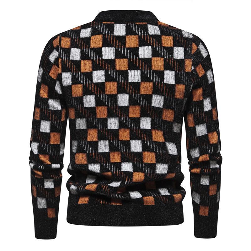 Heißer Verkauf in Europa und Amerika, Mohair Herren Warmer Langarm Mosaik Jacquard Pullover Farblich passender Rundhals Strickpullover