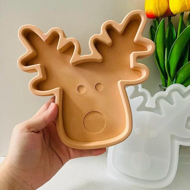 Christmas Tray Silicone Molds Concrete Fruit Pallet Epoxy Resin Mold Trinket Dish Plaster Mold Xmas Mat Cement Mold Elk Molds