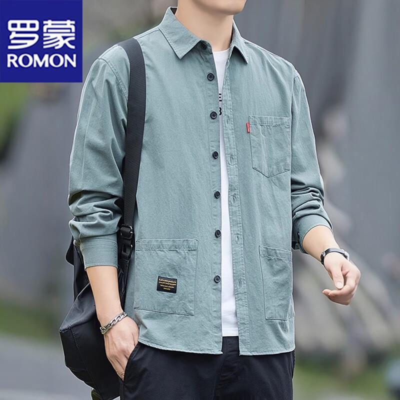 ROMON Men's Long-Sleeve Pure Cotton Business Casual Shirt