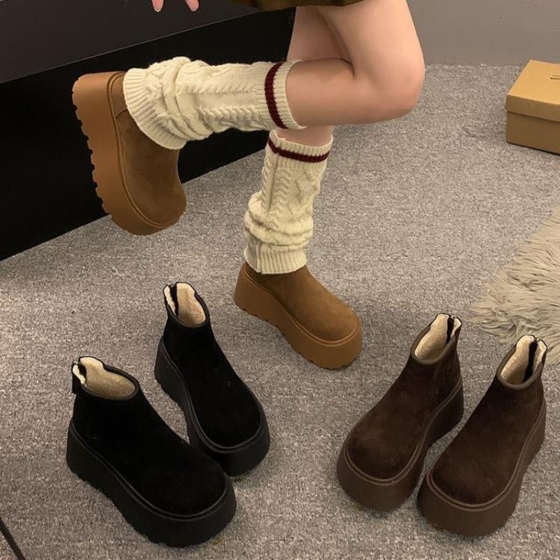 Rutschfeste, höhenerhöhende Schneestiefel für Damen, neue Herbst- und Wintermodelle mit Fleece- und Baumwollschuhen