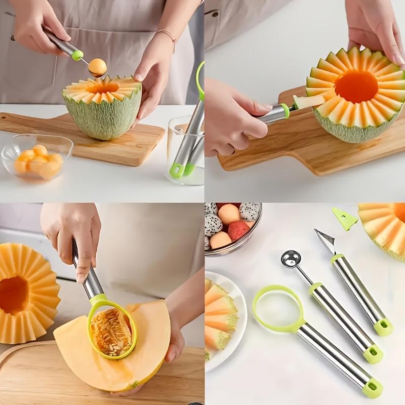 A Stainless Steel Watermelon Spoon, Fruit Carving Set, Multi Purpose Fruit Spoon, Fruit Cutter, Ice Cream Spoon, Multi Function Long Handled Spoon,